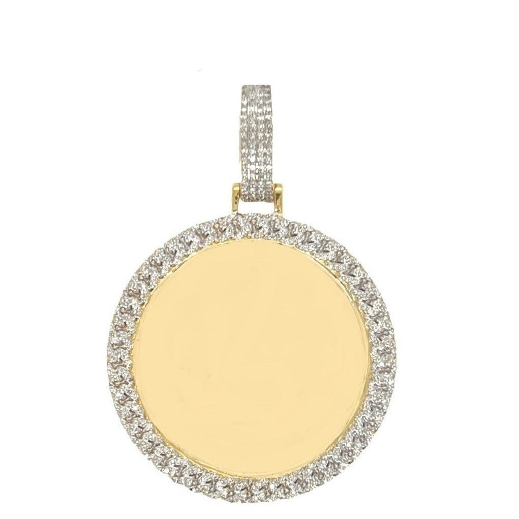 10K Yellow Gold Miami Cuban Memory Frame Diamond Pendant 0.65 CT 2.1"