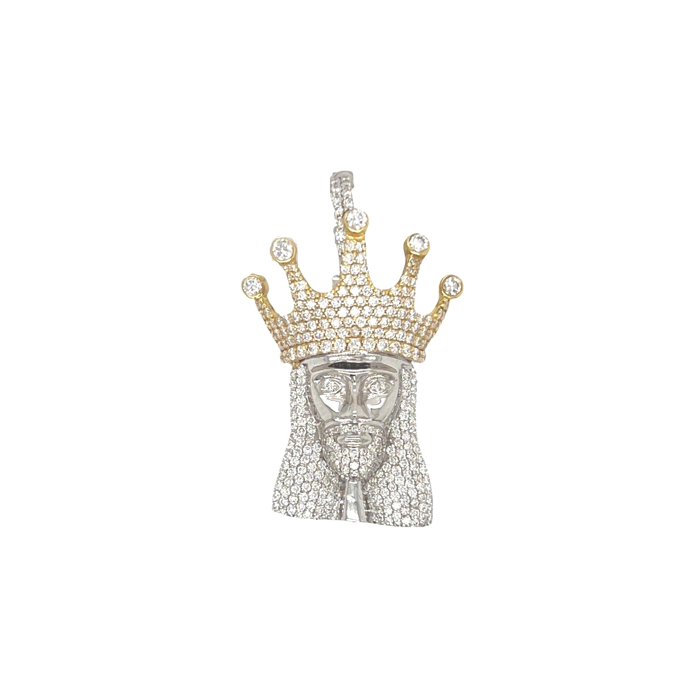 10K Two-Tone Gold Crown Jesus Head VS Diamond Pendant 2.0 CT 1.5"