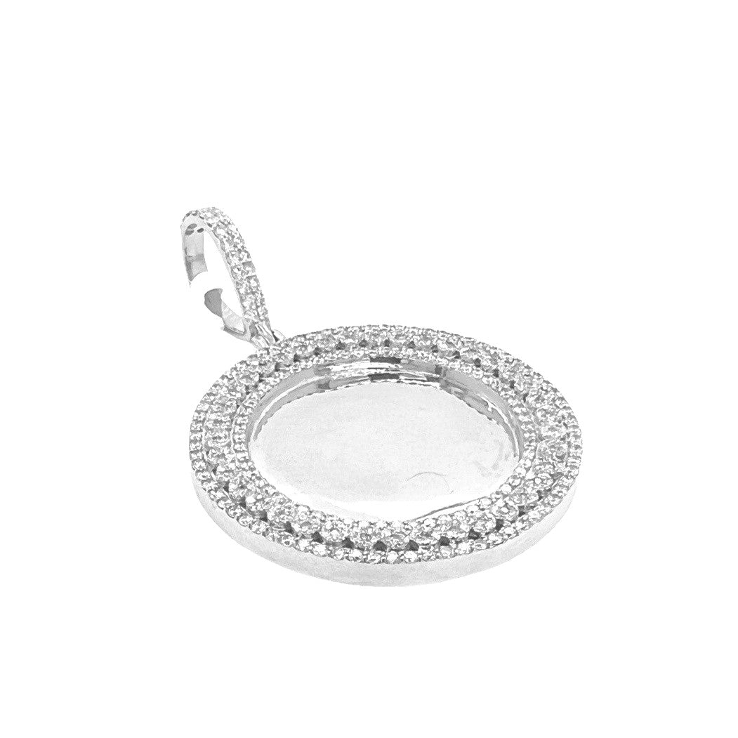 10K White Gold Round Memory Frame 3 Row Diamond Pendant 3.09 CT 2.3"