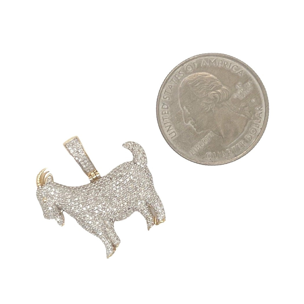 10K Yellow Gold Goat Diamond Pendant 1.0 CT 1"