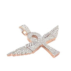 10K Rose Gold Egyptian Ankh Wings Diamond Cross Pendant 3.1 CT 1.75"