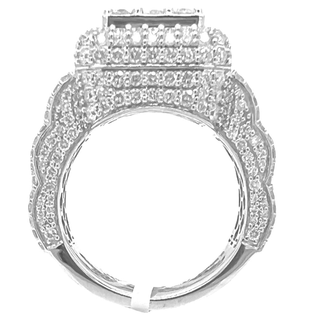 10K White Gold 17MM Square Top 3D Pinky VS Baguette Diamond Ring 5.83 CT