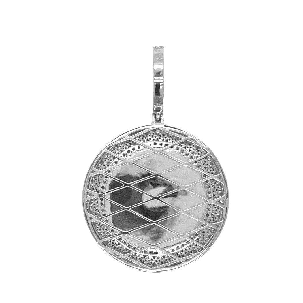 10K White Gold Round Memory Frame 3 Row Diamond Pendant 3.09 CT 2.3"