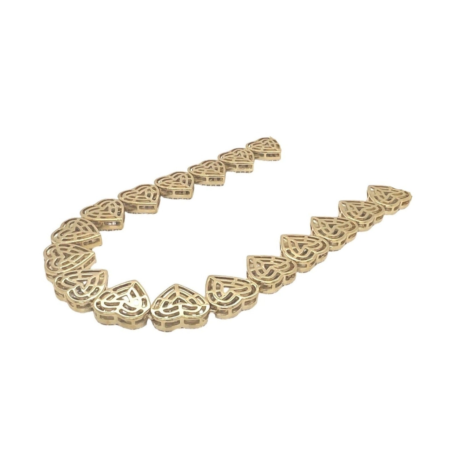 10K Yellow Gold 11.5MM Heart Link Baguette Diamond Necklace 14.23 CT - 18"