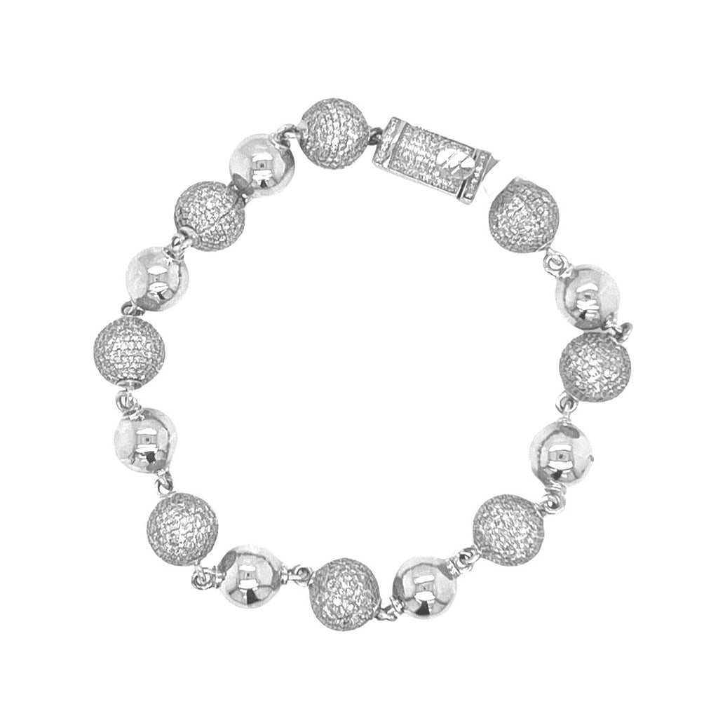 10K White Gold 9MM Rosary Bead Diamond Bracelet 6.7 CT 8.5"