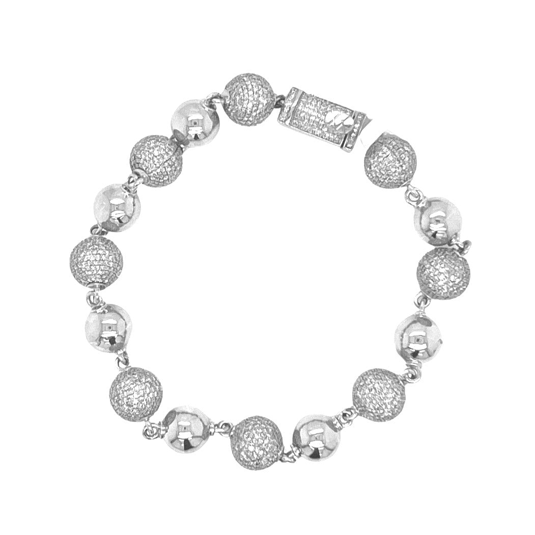 10K White Gold 9MM Rosary Bead Diamond Bracelet 6.7 CT 8.5