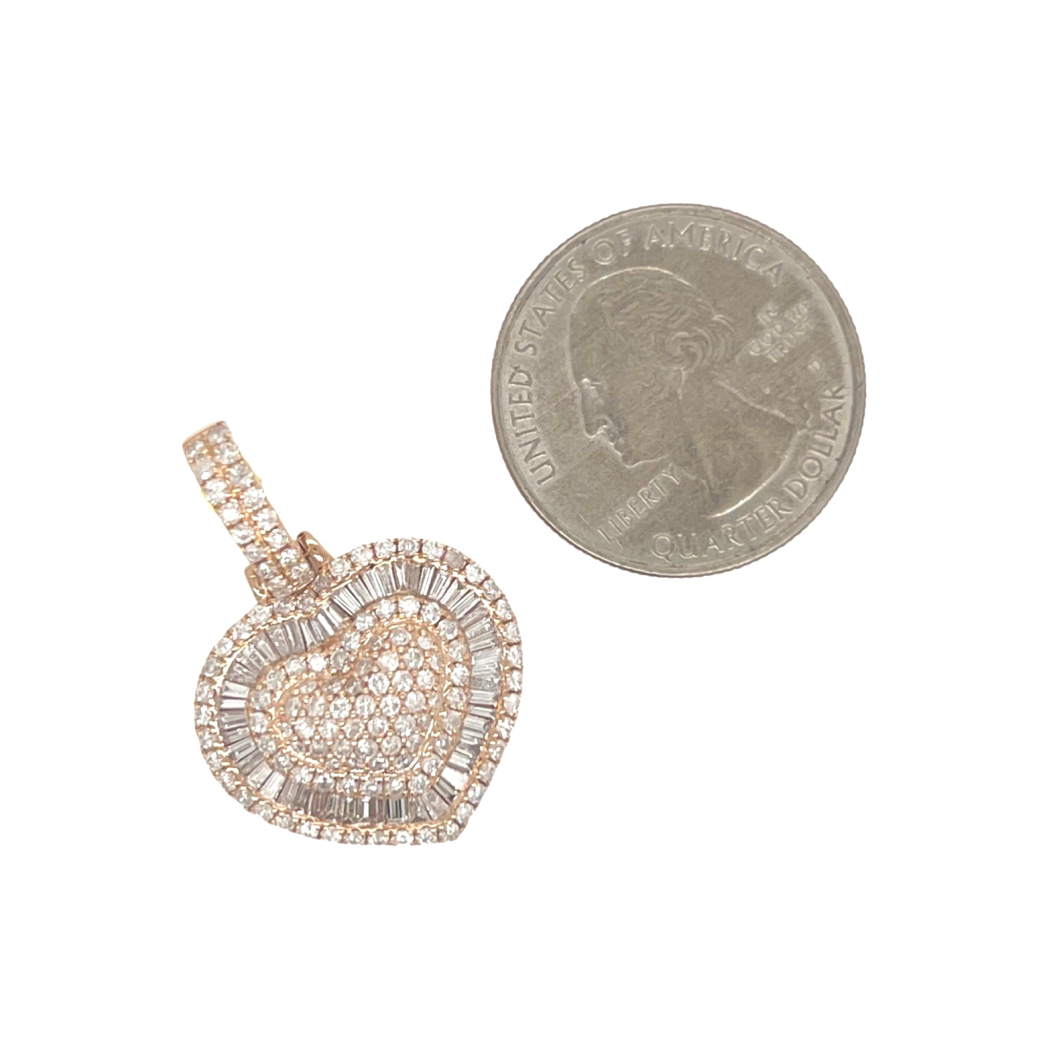 14K Rose Gold Heart Baguette VS Diamond Pendant 2.05 CT 1.2"