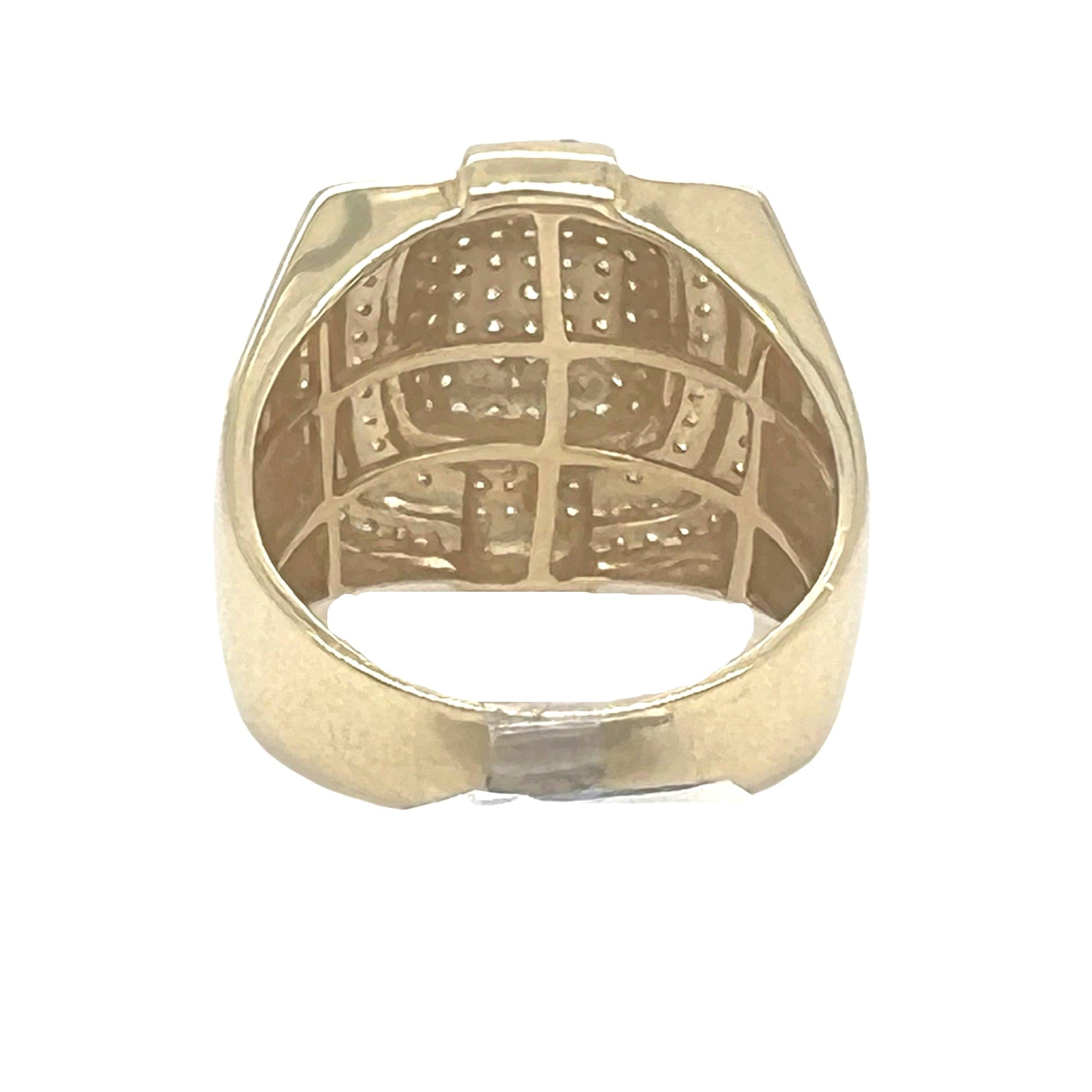 Mens 14K Yellow Gold Pillow Top Pave Diamond Ring 1.35 CT