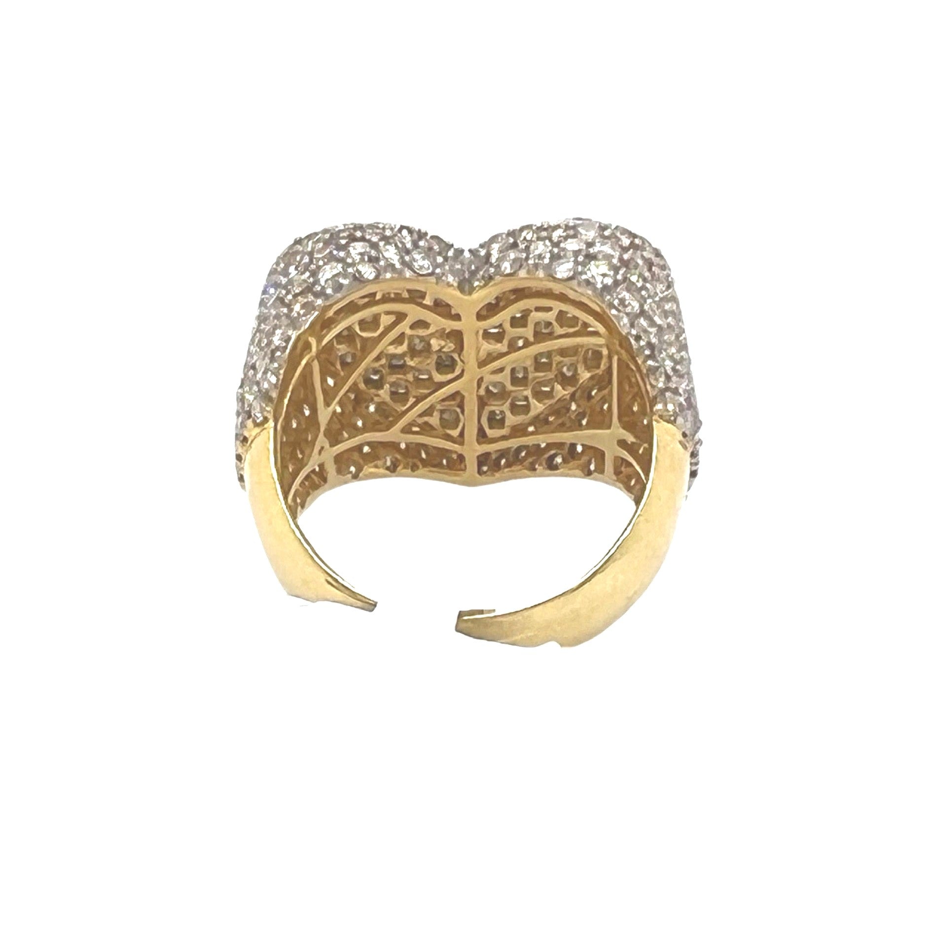 Unisex 14K Yellow Gold 3D Heart Shape Baguette Diamond Ring 4.76 CT