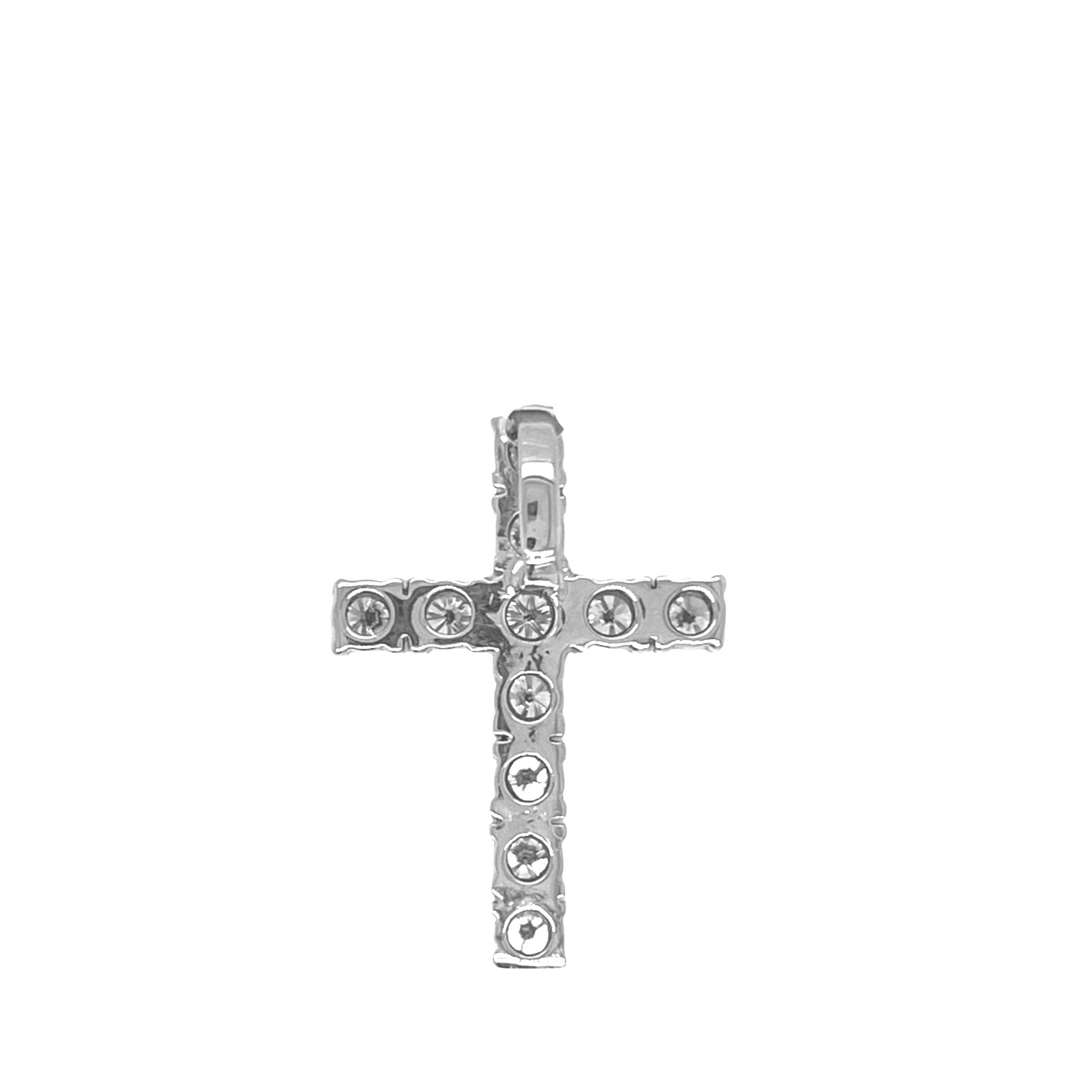 10K White Gold Solitaire Tennis Diamond Cross Pendant 2.03 CT 1.25"