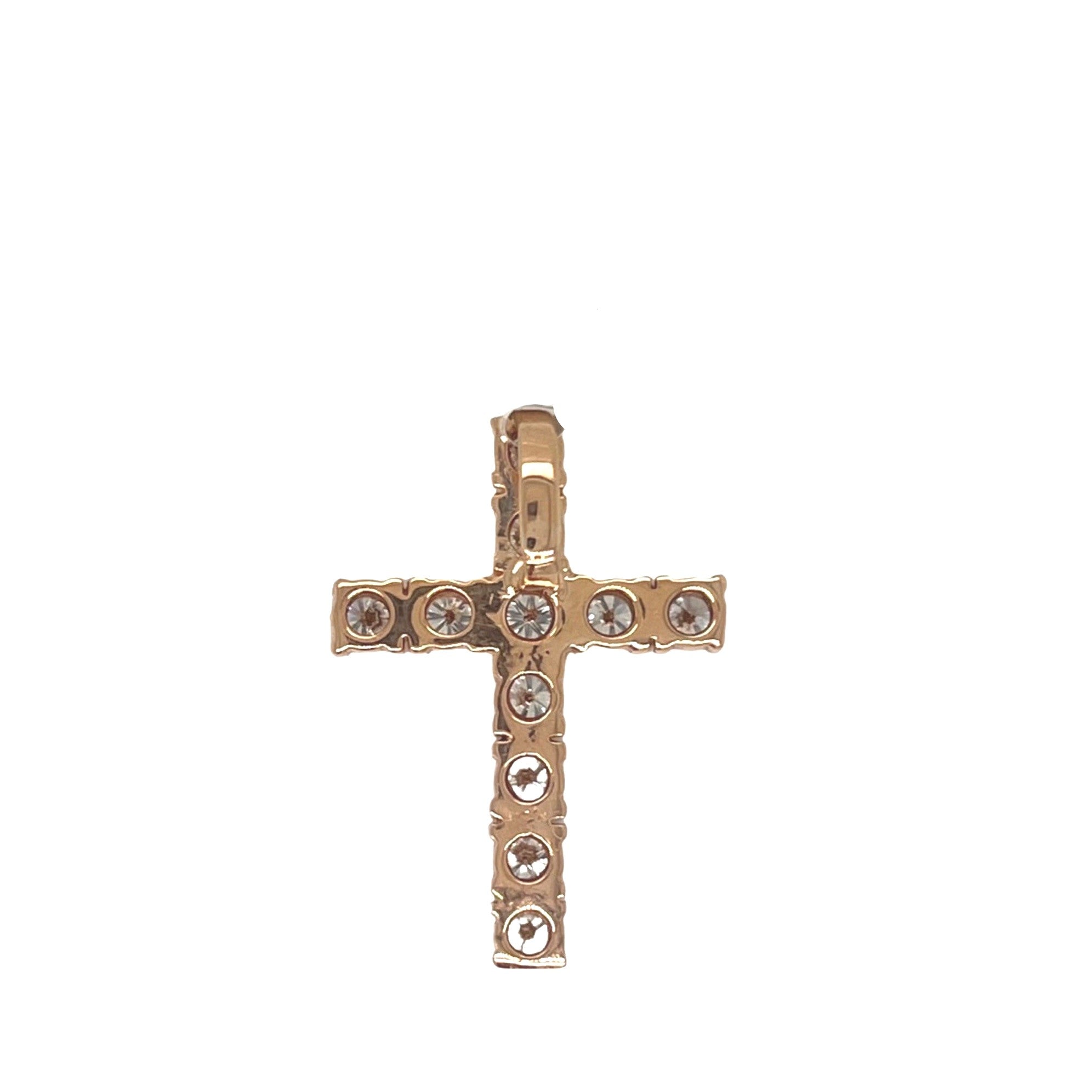 10K Rose Gold Solitaire Tennis Diamond Cross Pendant 2.03 CT 1.25"