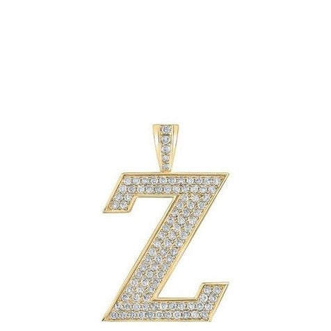 10K Yellow Gold Block Letter Z Initial Diamond Pendant 1.82 CT 1.6"