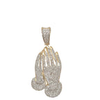 10K Yellow Gold Praying Hands Diamond Pendant 1.1 CT 1.8"