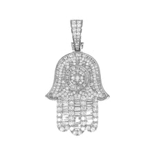 Load image into Gallery viewer, 10K White Gold Hamsa Evil Eye Baguette Diamond Pendant 4.73 CT 2.2&quot;
