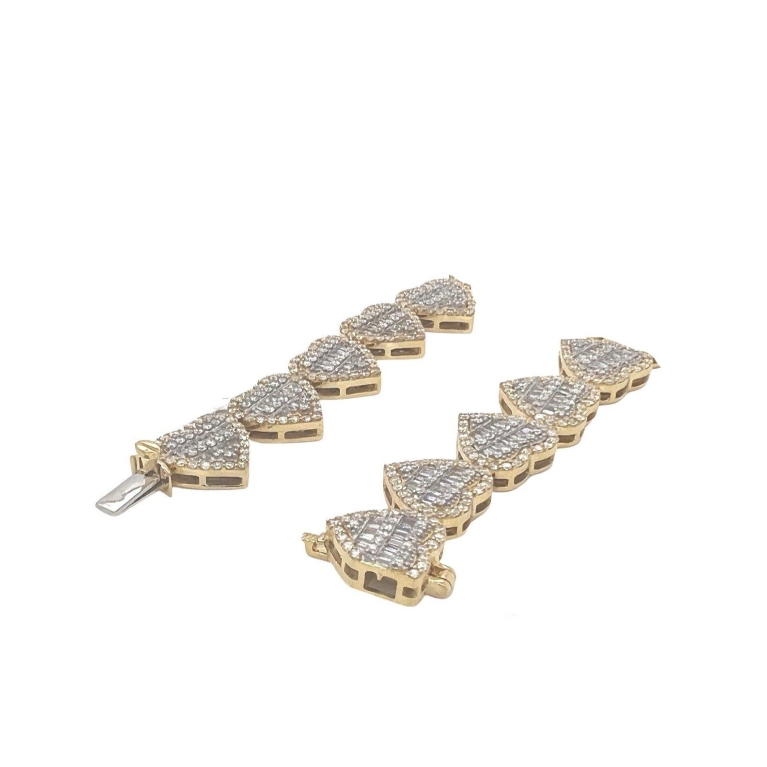 10K Yellow Gold 11.5MM Heart Link Baguette Diamond Necklace 14.23 CT - 18"