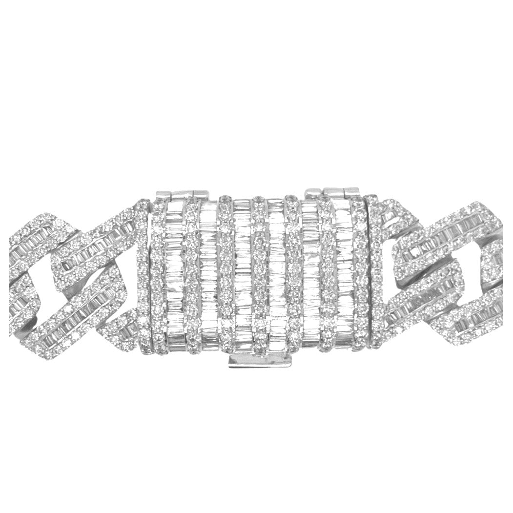 10K White Gold 24MM Miami Cuban Baguette VS Diamond Chain 75.67 CT