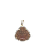 10K Yellow Gold Laughing Buddha Diamond Pendant 0.50 CT 1.25"