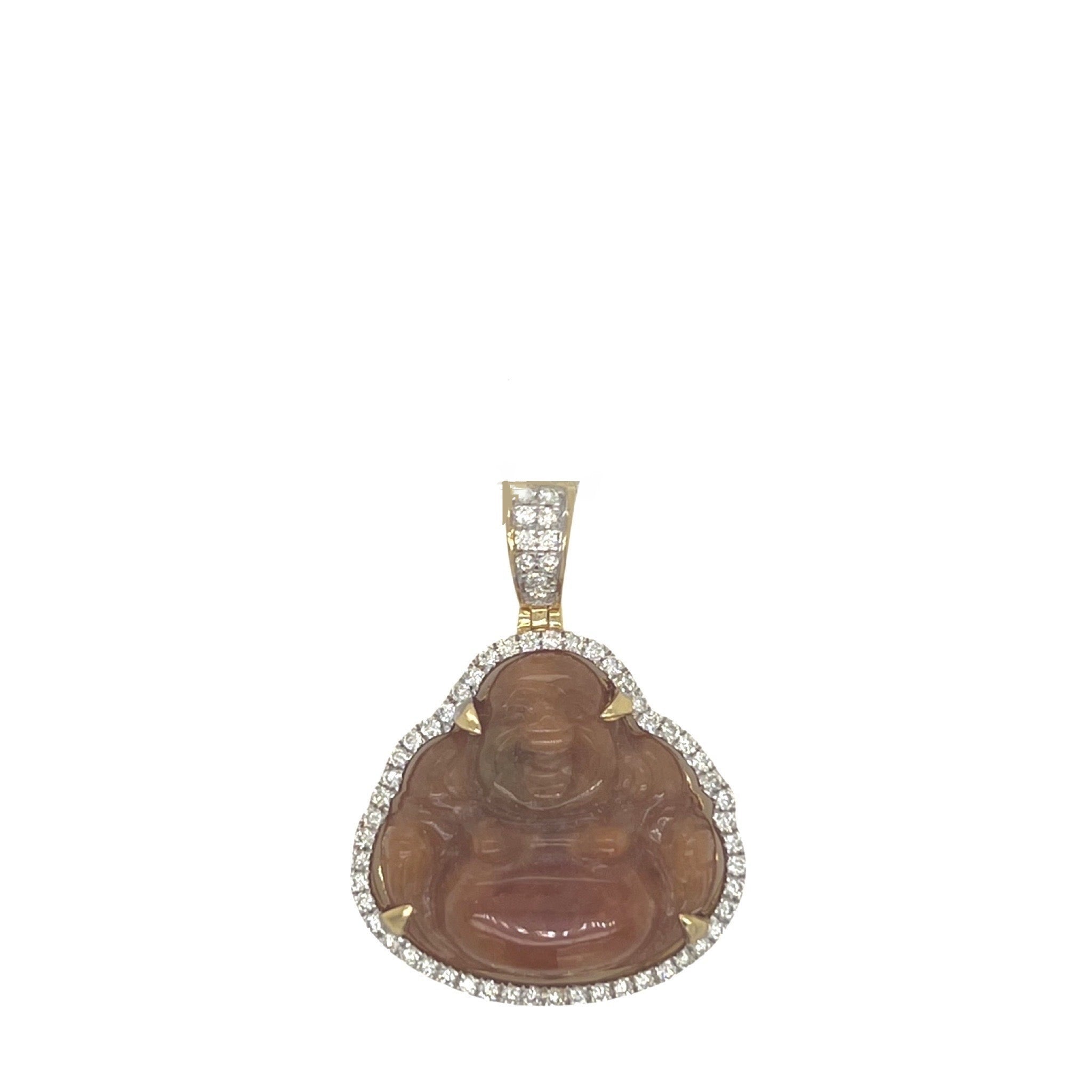 10K Yellow Gold Laughing Buddha Diamond Pendant 0.50 CT 1.25"