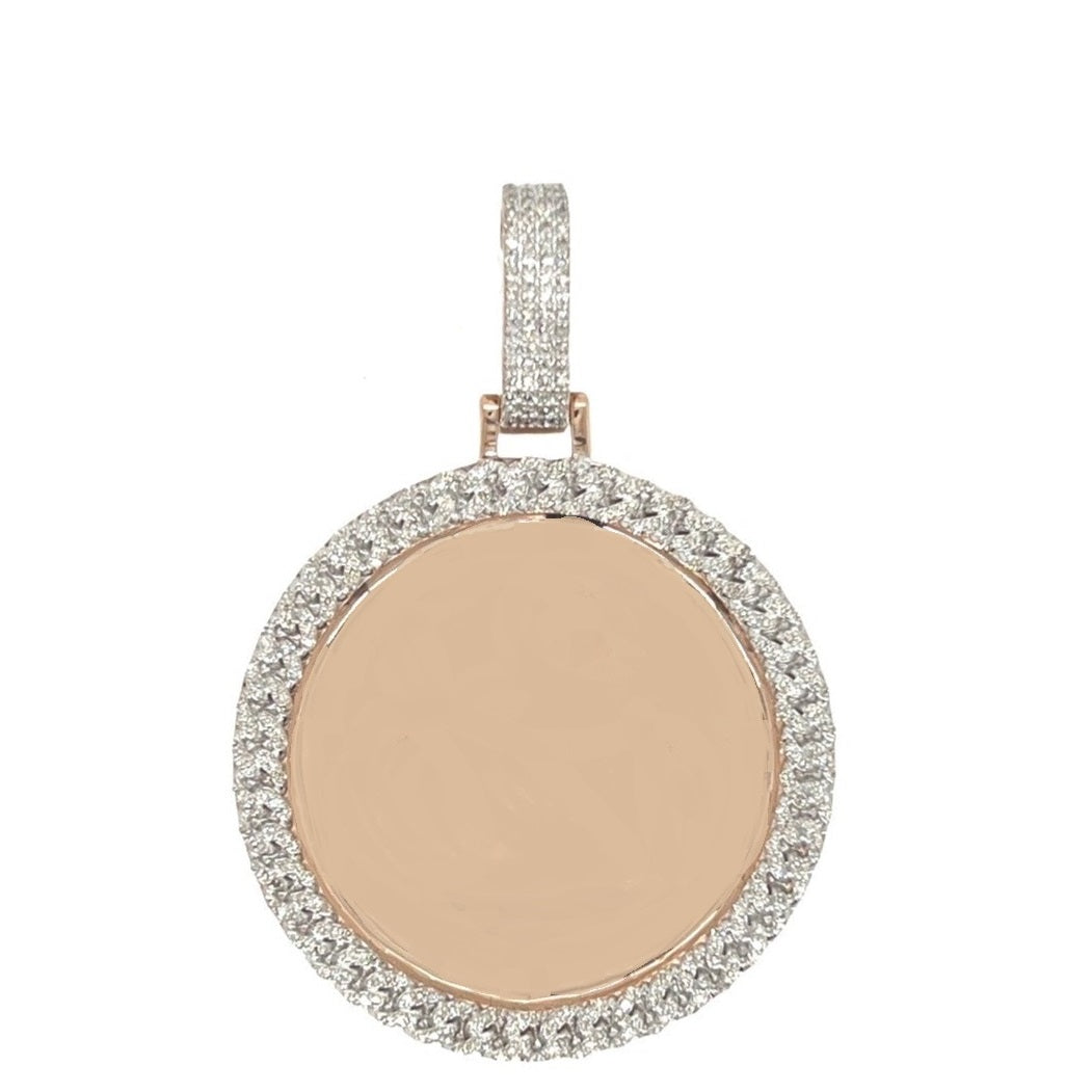 10K Rose Gold Miami Cuban Memory Frame Diamond Pendant 0.65 CT 2.1"