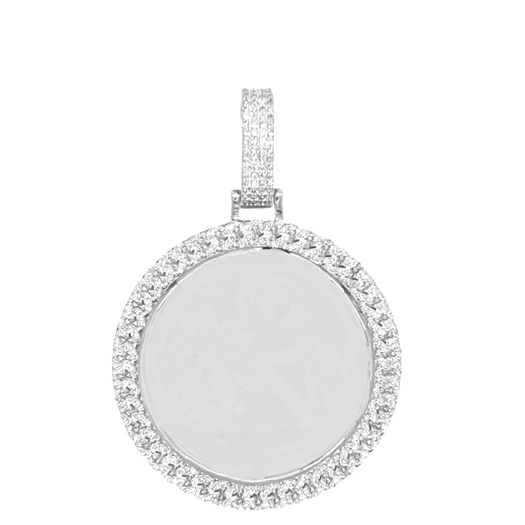 10K White Gold Miami Cuban Memory Frame Diamond Pendant 0.65 CT 2.1"