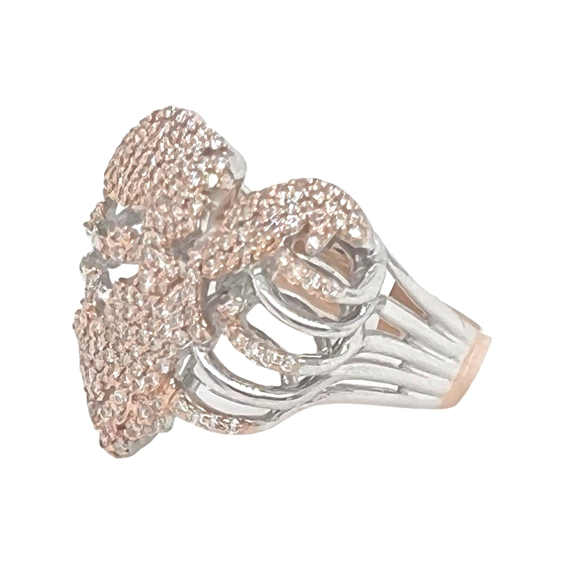 14K Two-Tone Gold Skeleton Broken Heart Shape Diamond Ring 0.93 CT