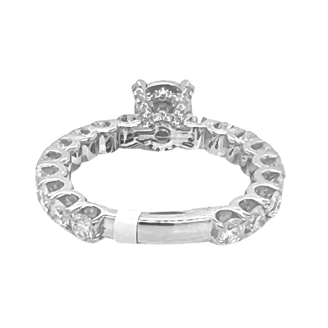 14K White Gold 3D Solitaire 6.5MM Eternity Style Engagement Diamond Ring 1.90 CT