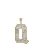 10K Yellow Gold Block Letter Q Initial Diamond Pendant 2.03 CT 1.6"