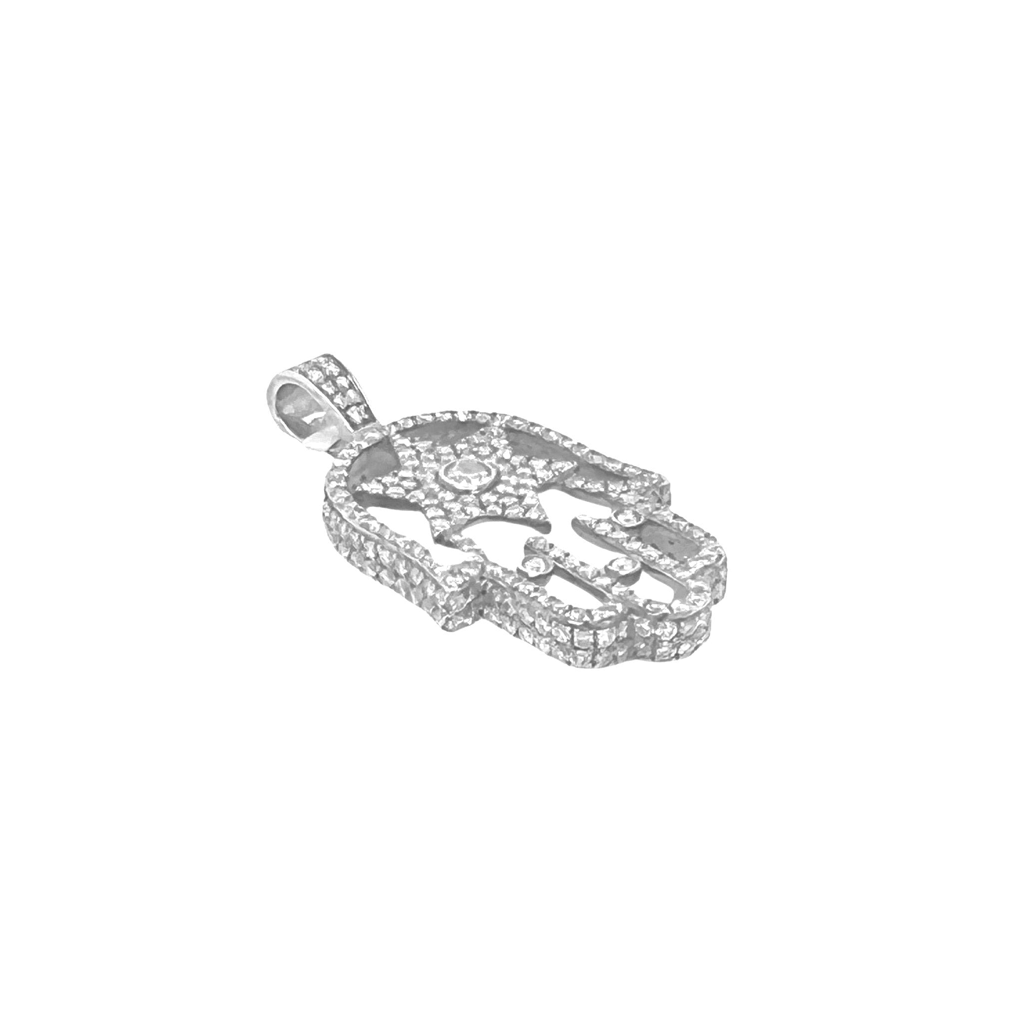 14K White Gold 3D Hamsa Star of David Diamond Pendant 2.01 CT 1.6"