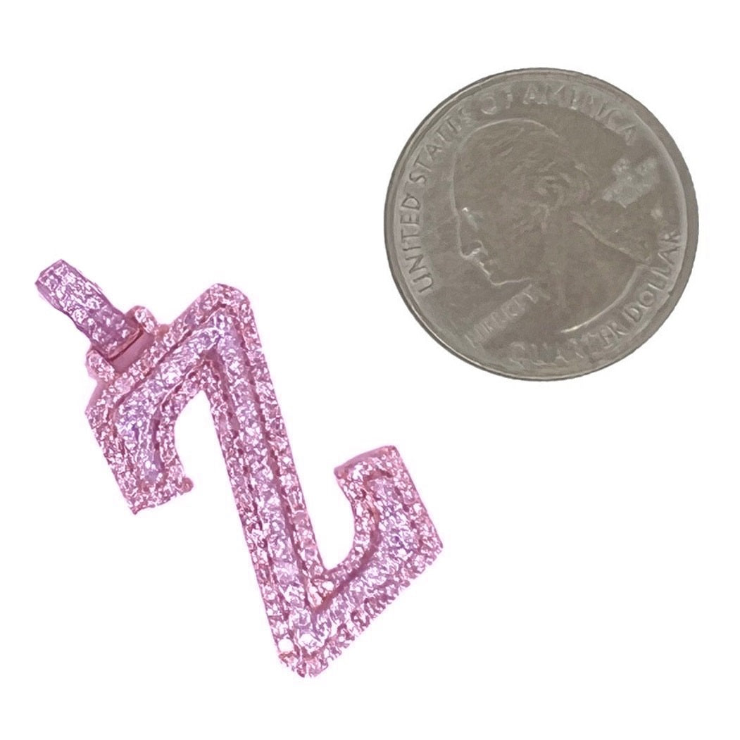 10K Rose White Gold 3D Letter Z Initial Diamond Pendant 1.49 CT 1.5"