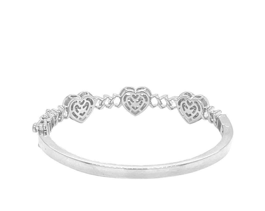 10K White Gold Designer Heart Baguette Diamond Bangle Bracelet 1.44 CT 7"