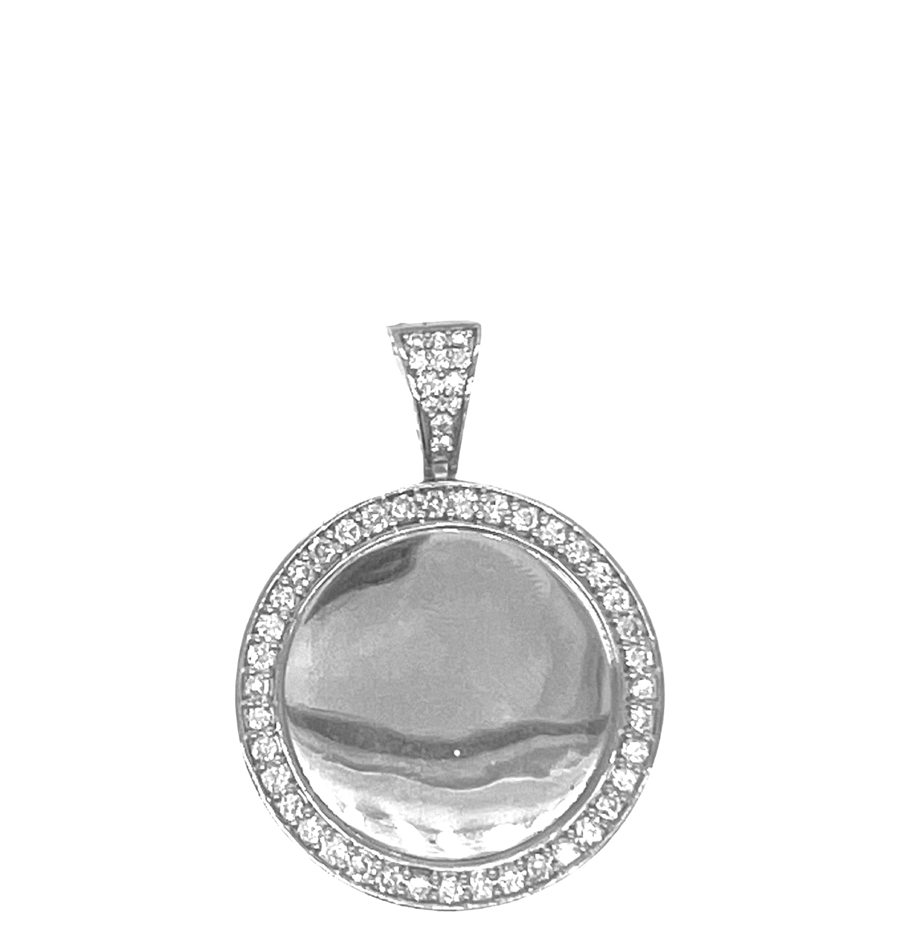 10K White Gold Round Memory Frame Diamond Pendant 1.4 CT 1.75"