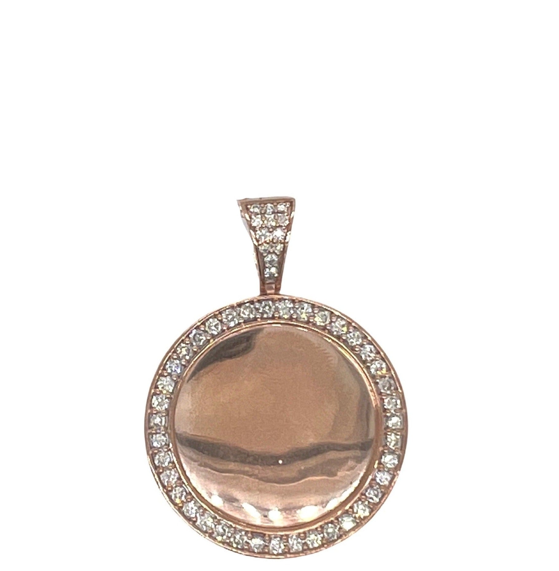 10K Rose Gold Round Memory Frame Diamond Pendant 1.58 CT 1.75"