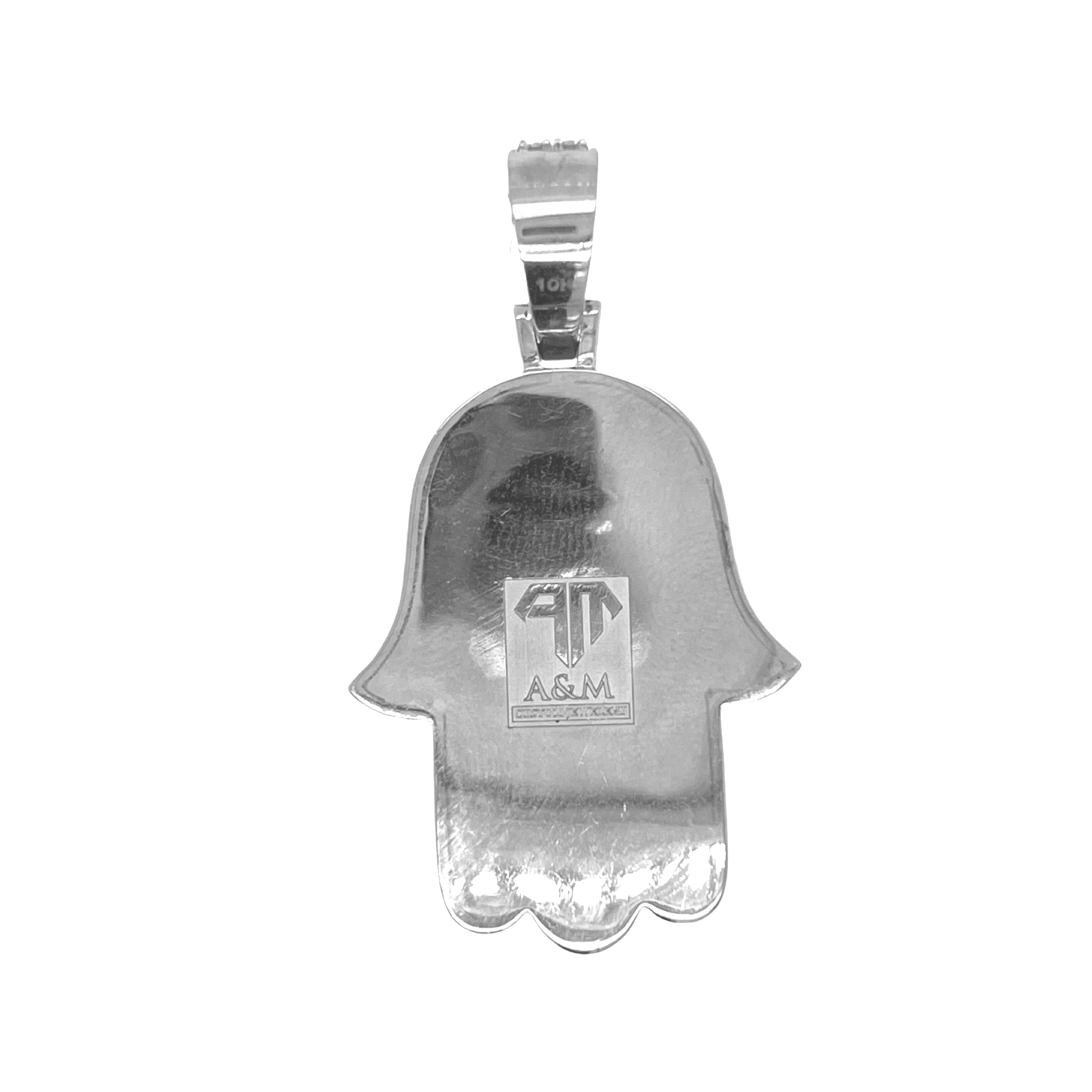 10K White Gold Hamsa Evil Eye Baguette Diamond Pendant 4.73 CT 2.2"