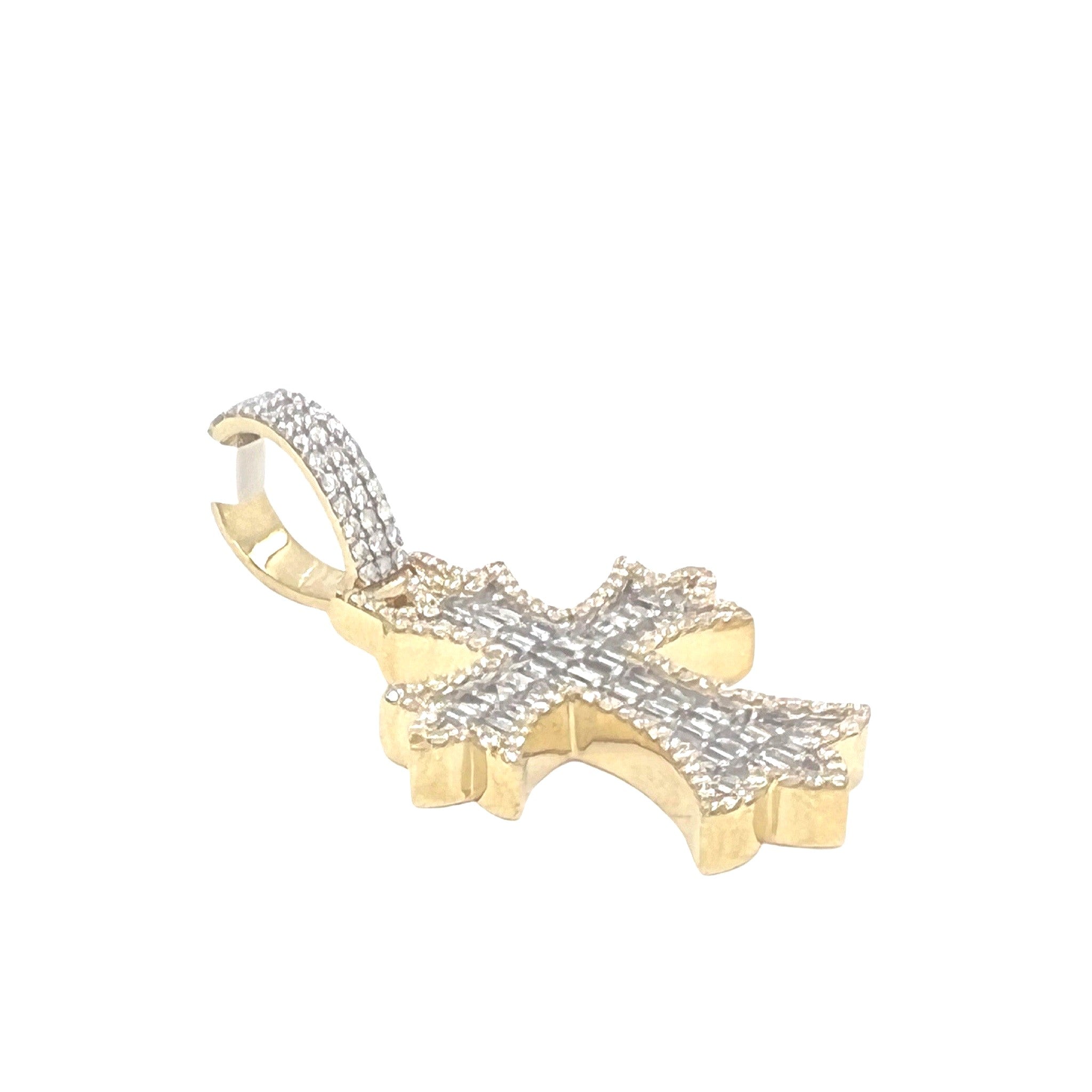 10K Yellow Gold Designer Emerald VS Diamond Cross Pendant 2.10 CT 1.8"