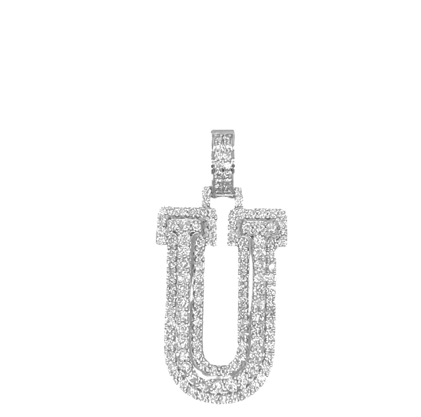 10K White Gold 3D Letter U Initial Diamond Pendant 1.64 CT 1.5"