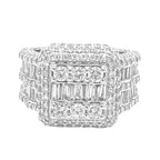 10K White Gold 17MM Square Top 3D Pinky VS Baguette Diamond Ring 5.83 CT