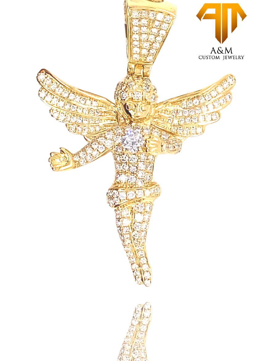 10KT Gold Diamond Angel Pendant