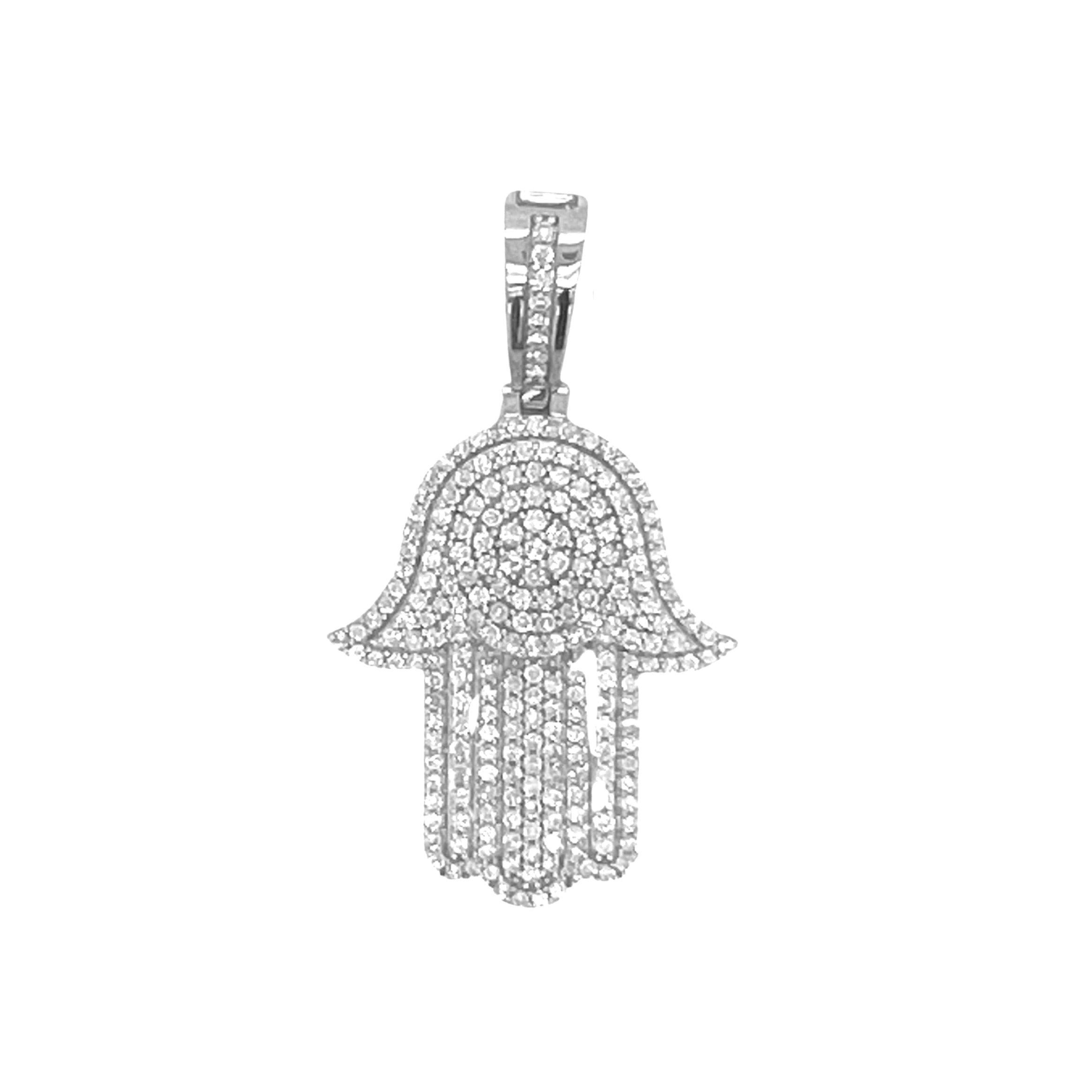 10K White Gold Hamsa Diamond Pendant 1.71 CT 1.75"