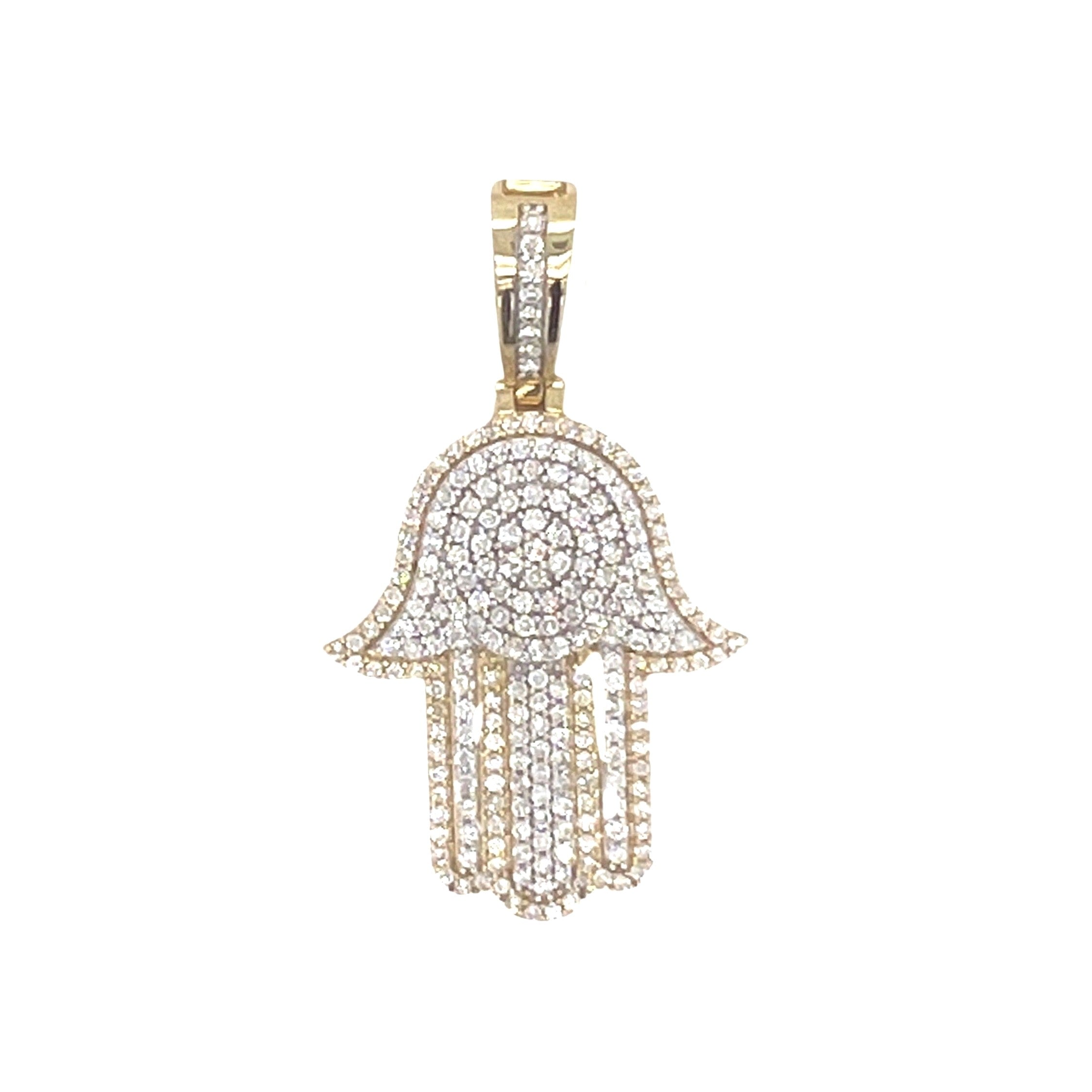 10K Two-Tone Gold Hamsa Diamond Pendant 1.71 CT 1.75"
