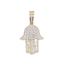 Load image into Gallery viewer, 10K Two-Tone Gold Hamsa Diamond Pendant 1.71 CT 1.75&quot;
