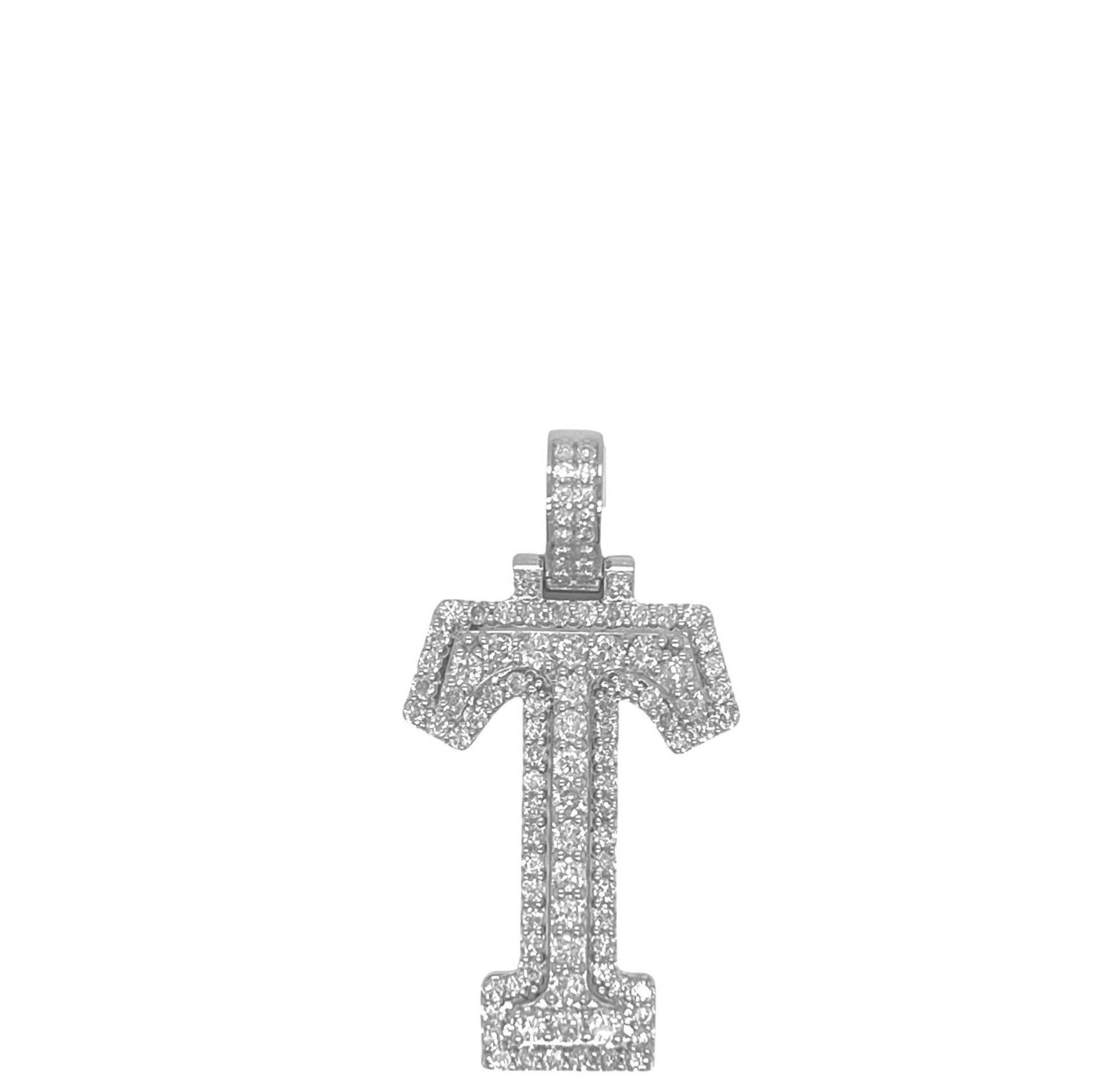 10K White Gold 3D Letter T Initial Diamond Pendant 1.47 CT 1.5"