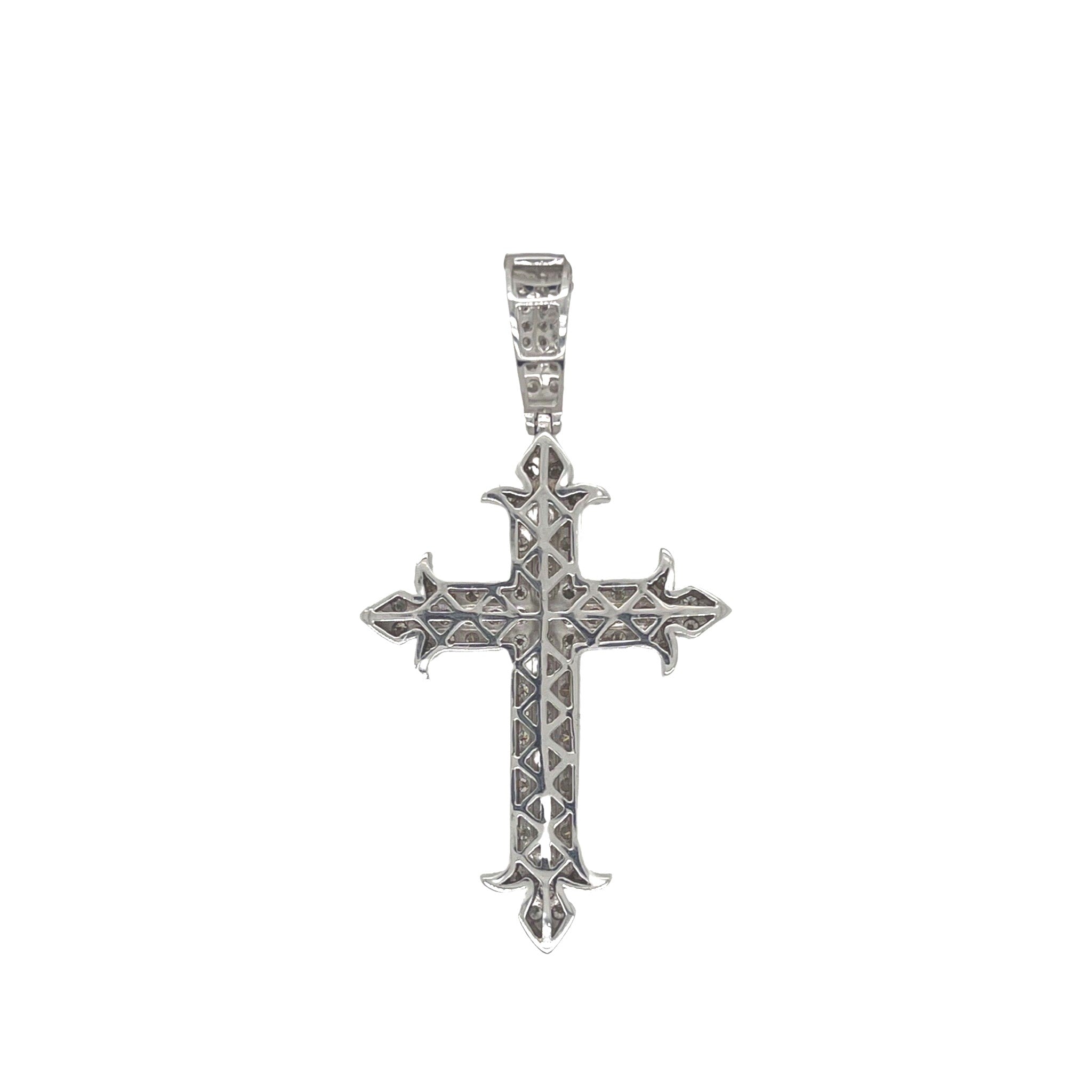 14K White Gold Designer Diamond Cross Pendant 2.35 CT 2.1"