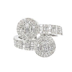 14K White Gold 17MM Designer Dual Round Top Baguette Diamond Ring 1.0 CT
