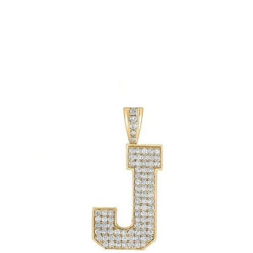 10K Yellow Gold Block Letter J Initial Diamond Pendant 1.38 CT 1.6"
