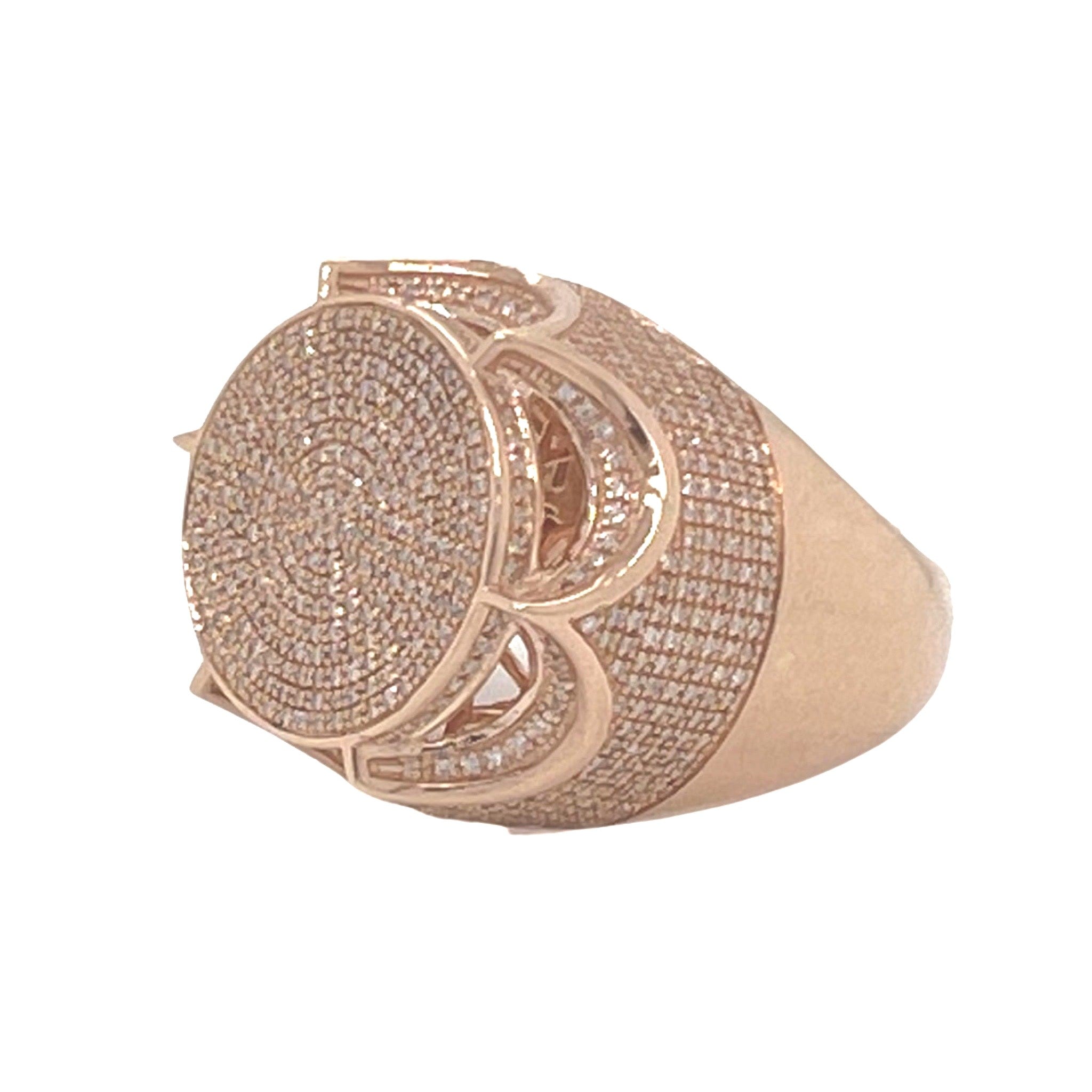 Mens 10K Rose Gold Round Pinky Pave Diamond Ring 1.81 CT