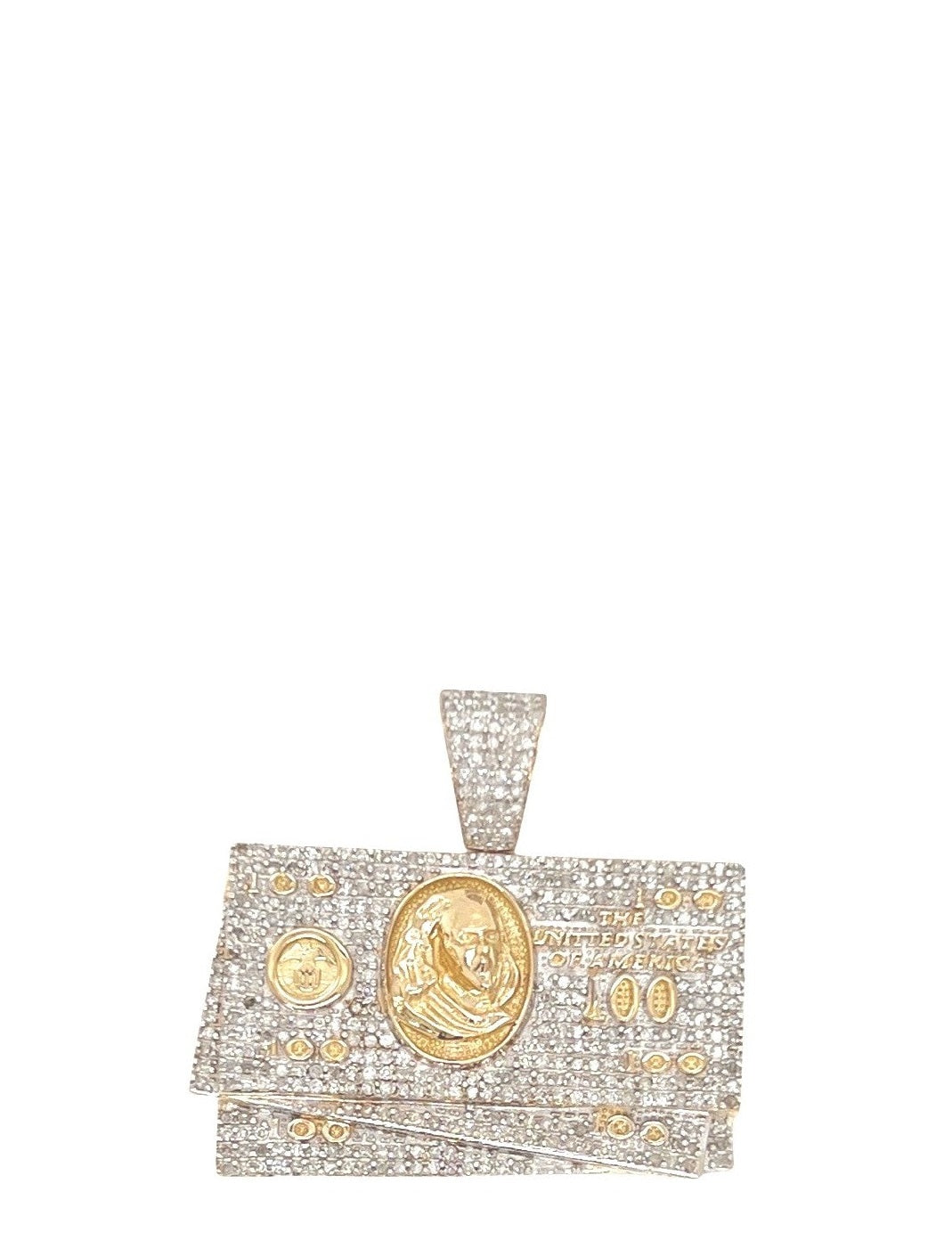 10K Yellow Gold Hundred Dollar $100 Stack Diamond Pendant 1.15 CT 1.15"