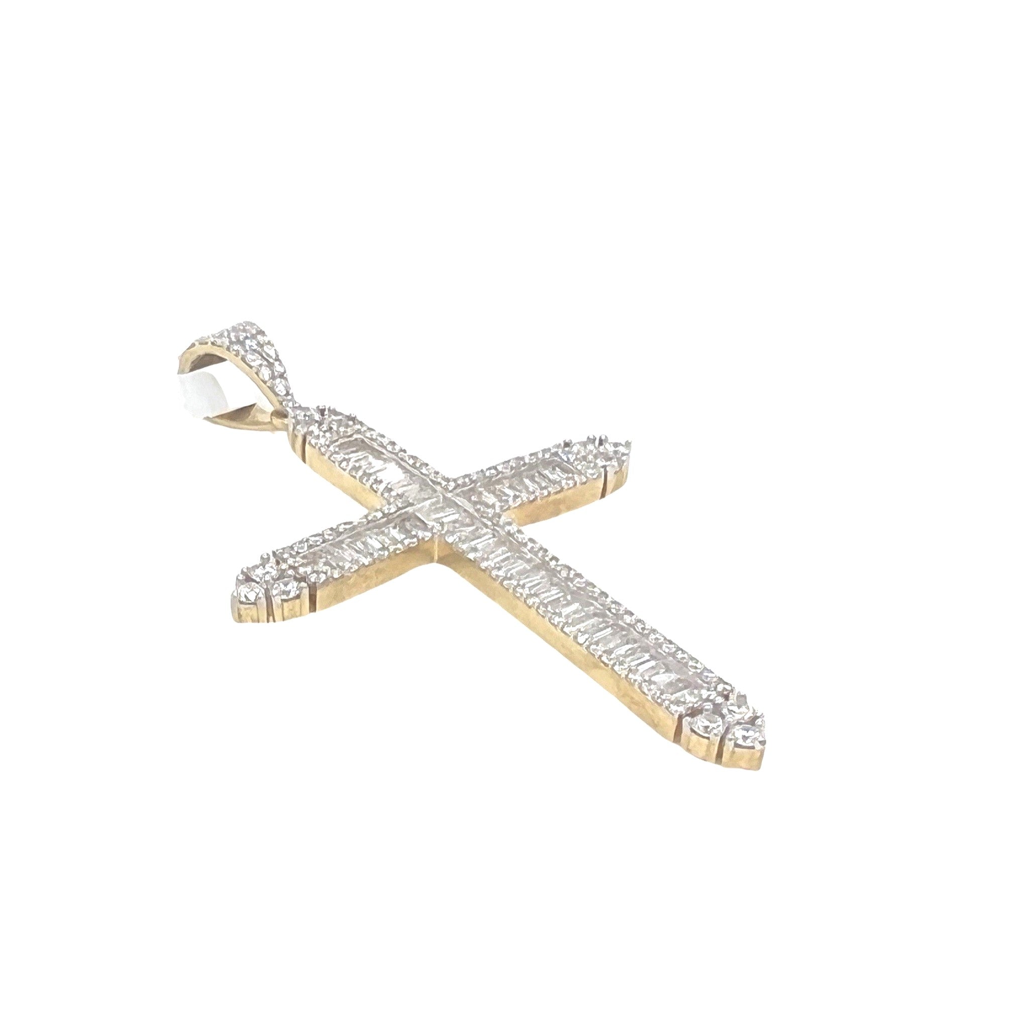 10K Yellow Gold Baguette Diamond Cross Pendant 3.07 CT 2.5"