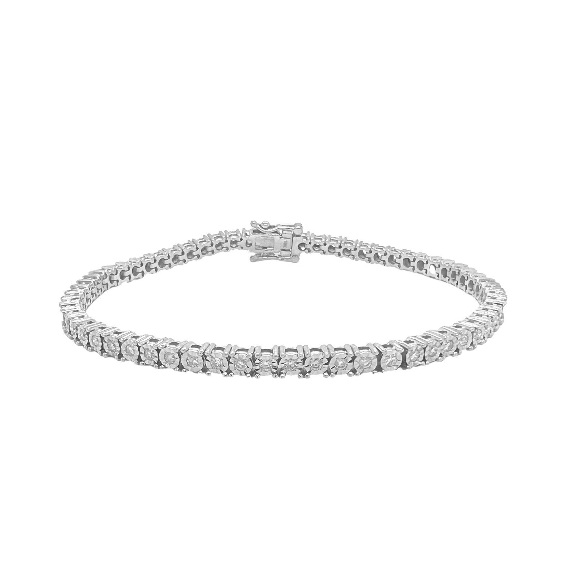 10K White Gold 4MM Miracle 1 Row Tennis Diamond Bracelet 1.59 CT 8.5"