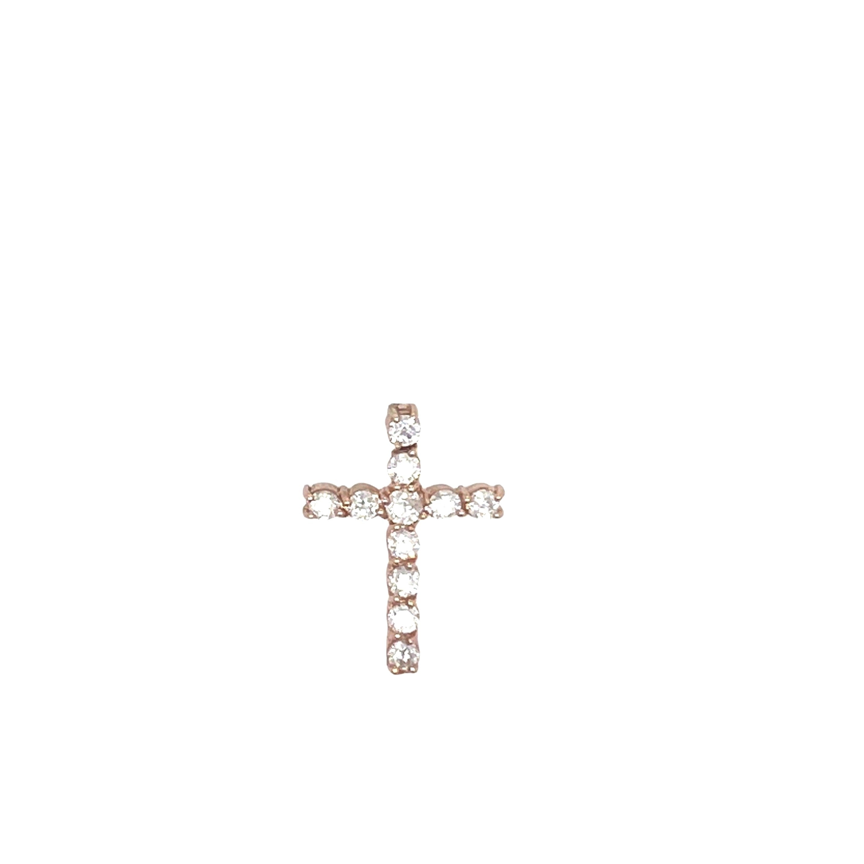 10K Rose Gold Solitaire Tennis Diamond Cross Pendant 1.3 CT 1"