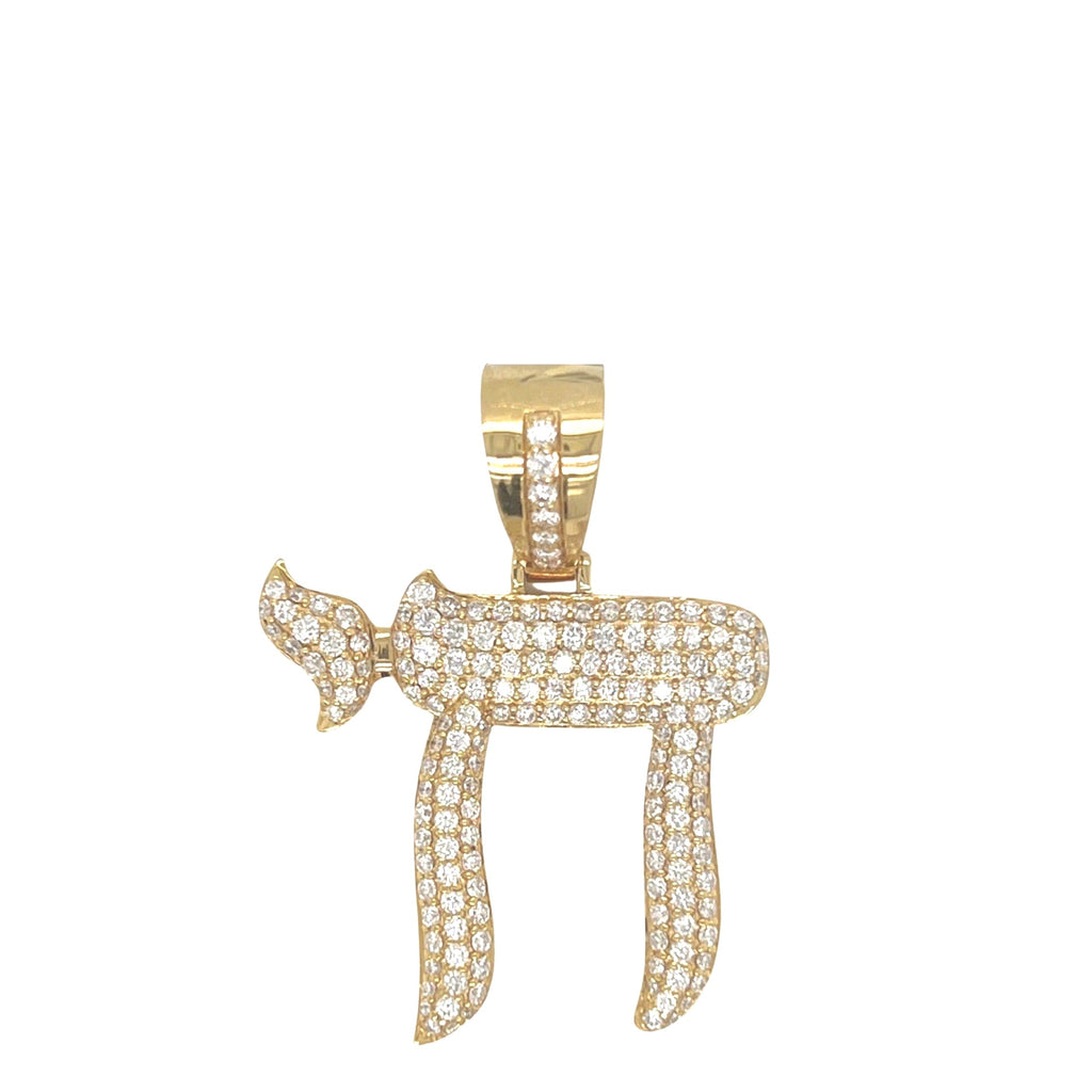 14K Yellow Gold Jewish Chai Sign VS Diamond Pendant 2.0 CT 1.7"